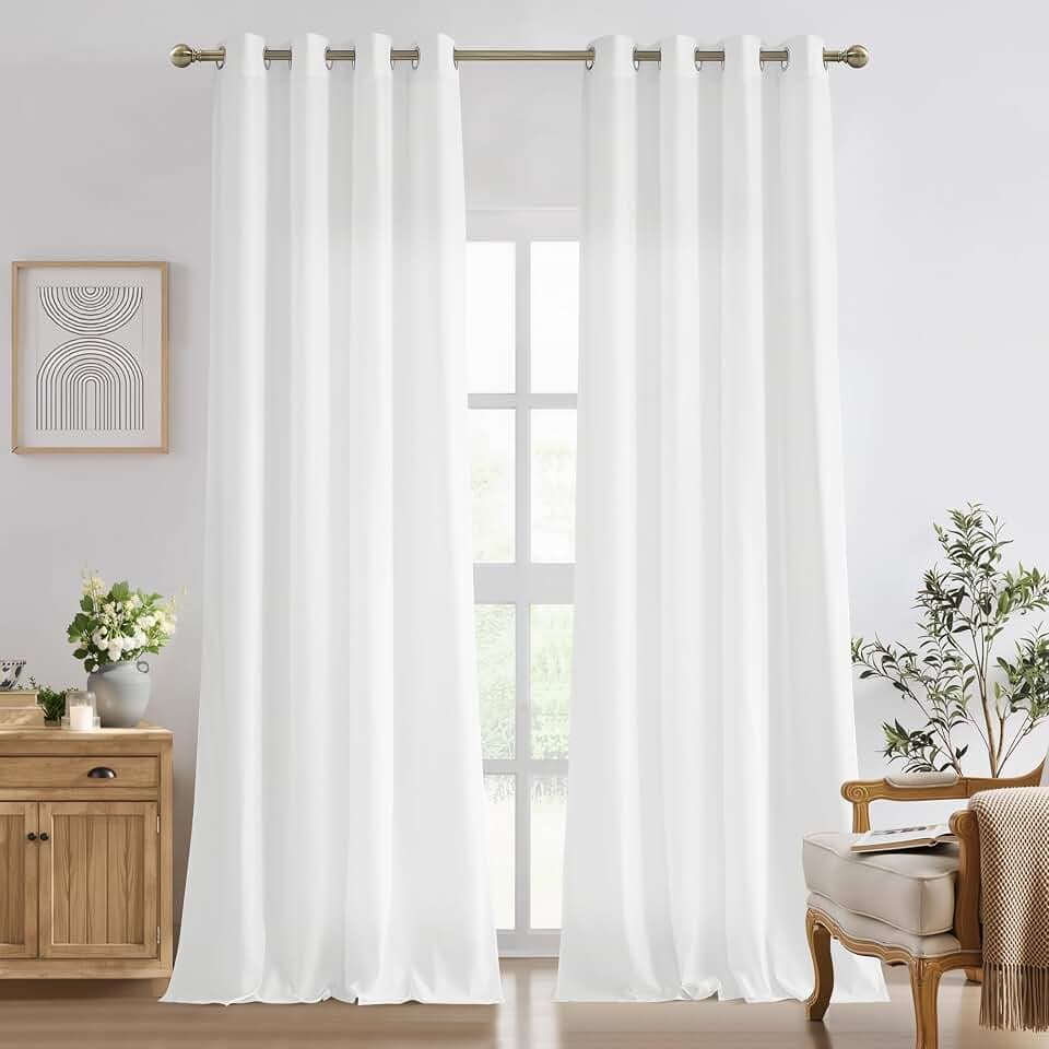 NICETOWN Semi Sheer Privacy Curtains, Off-White Non-See-Through Light Filtering Grommet Drapes 92 Inches Long 2 Panels, Cat Proof Window Curtains for Living Room Bedroom Home Decor, 52" W