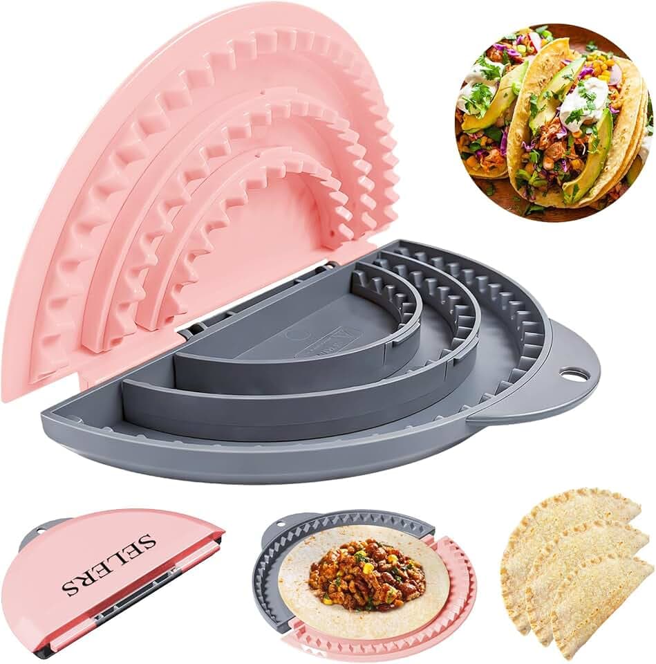 Tortilla Sealer,SELERS,Tacos Tortilla Crimper Maker,Removable & Adjustable 4"- 10" /6"- 12",Quesadilla Crimper for 4''-12'' Wraps,Burritos,Pasties,Tortilla,Dumplings,Sandwich,Grey Pink (6"+8"+10")