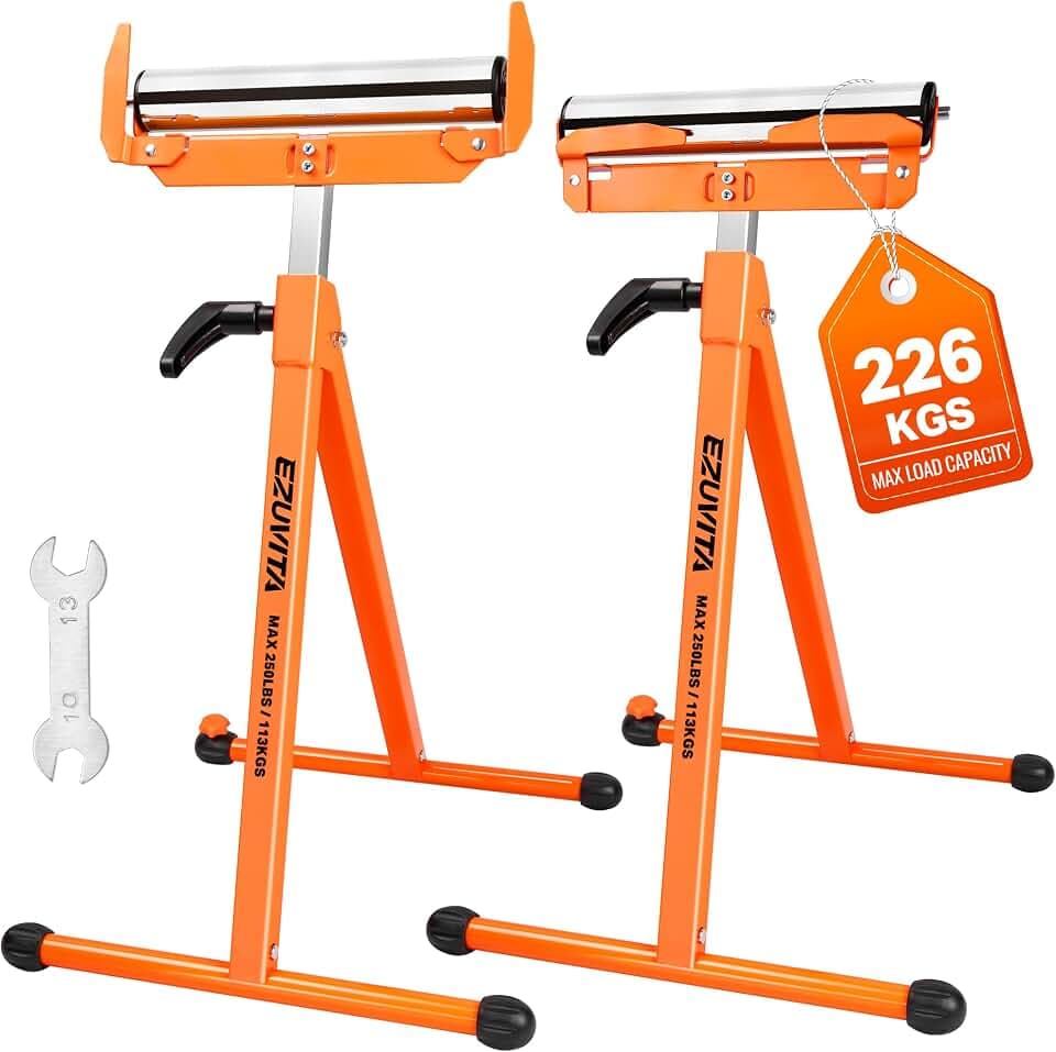 2er-Pack klappbare Rollenständer, 113kg Tragkraft pro Ständer, 70.5–110cm höhenverstellbar, stabile Unterstützung für Tischkreissägen und Holzbearbeitung