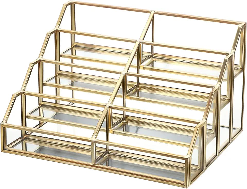 Hipiwe Mirrored Glass Business Card Holder 8-Slot Gold Card Display Stand