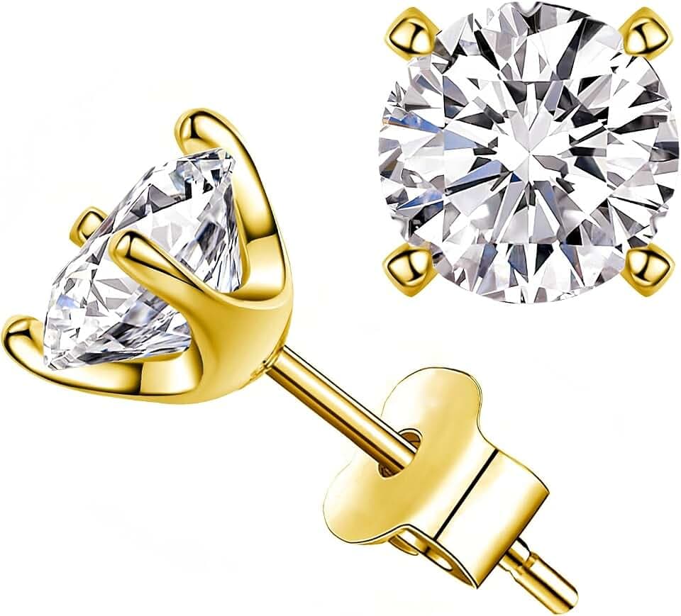 Moissanite Stud Earrings for Women, 0.5-2ct Lab Created Diamond Stud Earring,18K Gold/White Gold Plated S925 Sterling Silver Earrings, D Color VVS1 Round Brilliant Earrings Jewelry Gift
