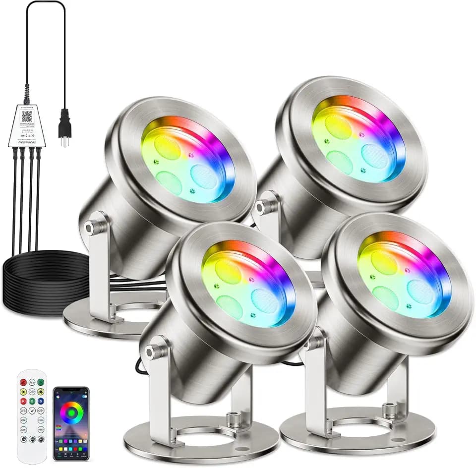 LyLmLe Underwater Pond Light with APP Control & 12V Transformer (4-Spots)