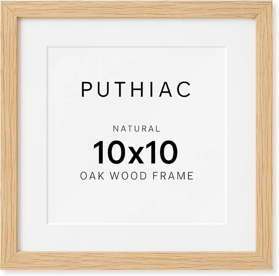 puthiac 10x10 Solid Oak Wood Picture Frame, Natural Oak, 1 Pack