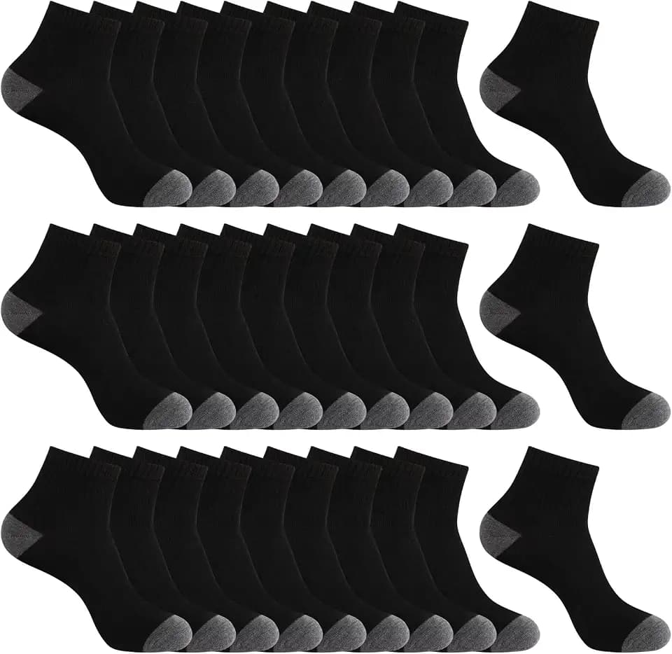 30 Pairs Ankle Socks For Men - Mens Socks Size 8-12/12-16 Thin Casual Quarter Bulk Socks