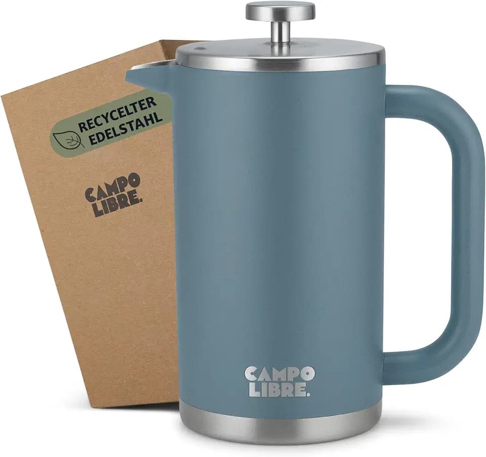 Campo Libre.® Giorgio. French Press I Kaffeebereiter aus doppelwandigem Edelstahl 1l I plastikfreie Kaffeepresse mit Thermofunktion inkl. Ersatzfilter I Kaffeezubereiter aus 100% recyceltem Edelstahl