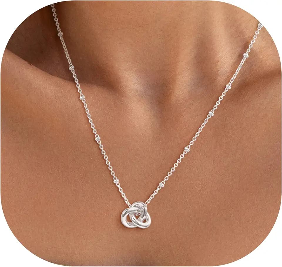 Love Knot Necklace for Women, Dainty Trendy Cute Womens Necklace,14K Gold Plated Infinity Pendant Necklaces,Delicate Gold Charm Choker Wedding Necklace,Layered Simple Gold Interlock Necklace for women,Unique Jewelry Small Gift for Women ﻿