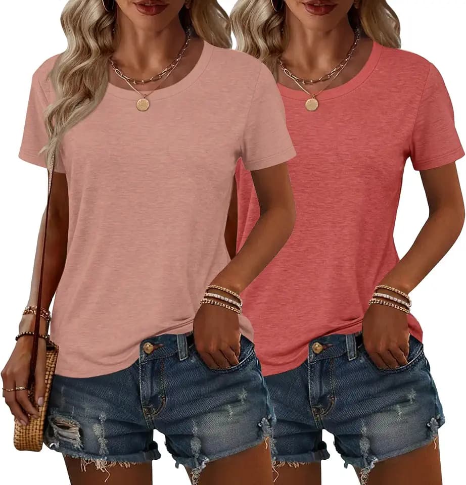 KILISU 2PCS Women Short Sleeve T Shirts Crew Neck Solid Soft Basic Tee Casual Loose Fit Lightweight Summer Tops Clothes 2026