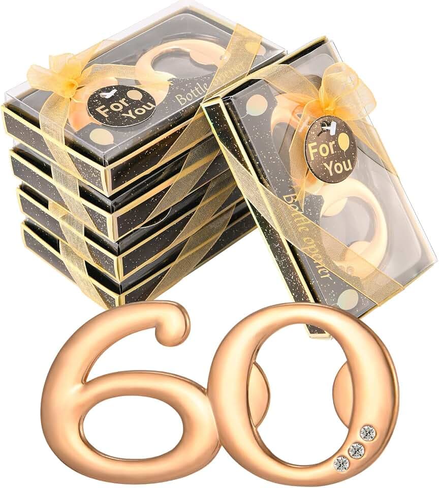 50Pieces 60 Bottle Opener Gifts for 60th Birthday Party Favors 60th Anniversary Party Return Gifts or Souvenirs for Guests , Gold and Black Theme Party Decorations (60)