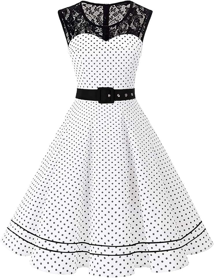 AXOE Damen 50er Jahre Kleid A-Linie mit Spitze & Gürtel