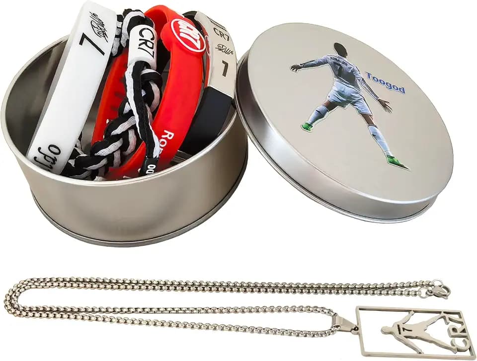 5 Pack No.7 Soccer Necklace Portugal Silicone Bracelet Hand Weave Bracelet #7 Sports Wristband Number 7 Jersey Gift Box.