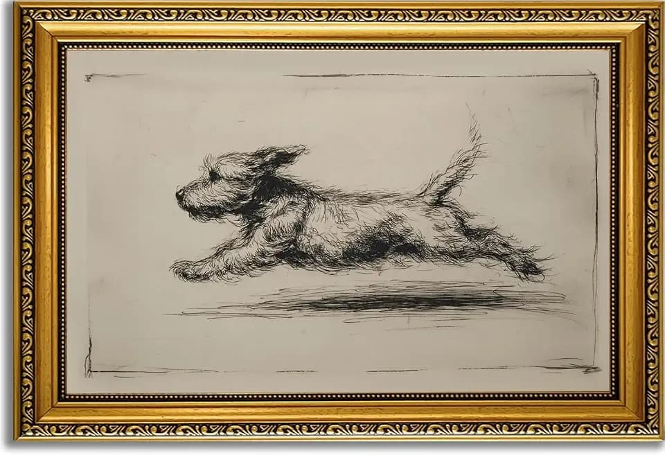 Gold Framed Vintage Running Dog Canvas Wall Art Prints 16x24in