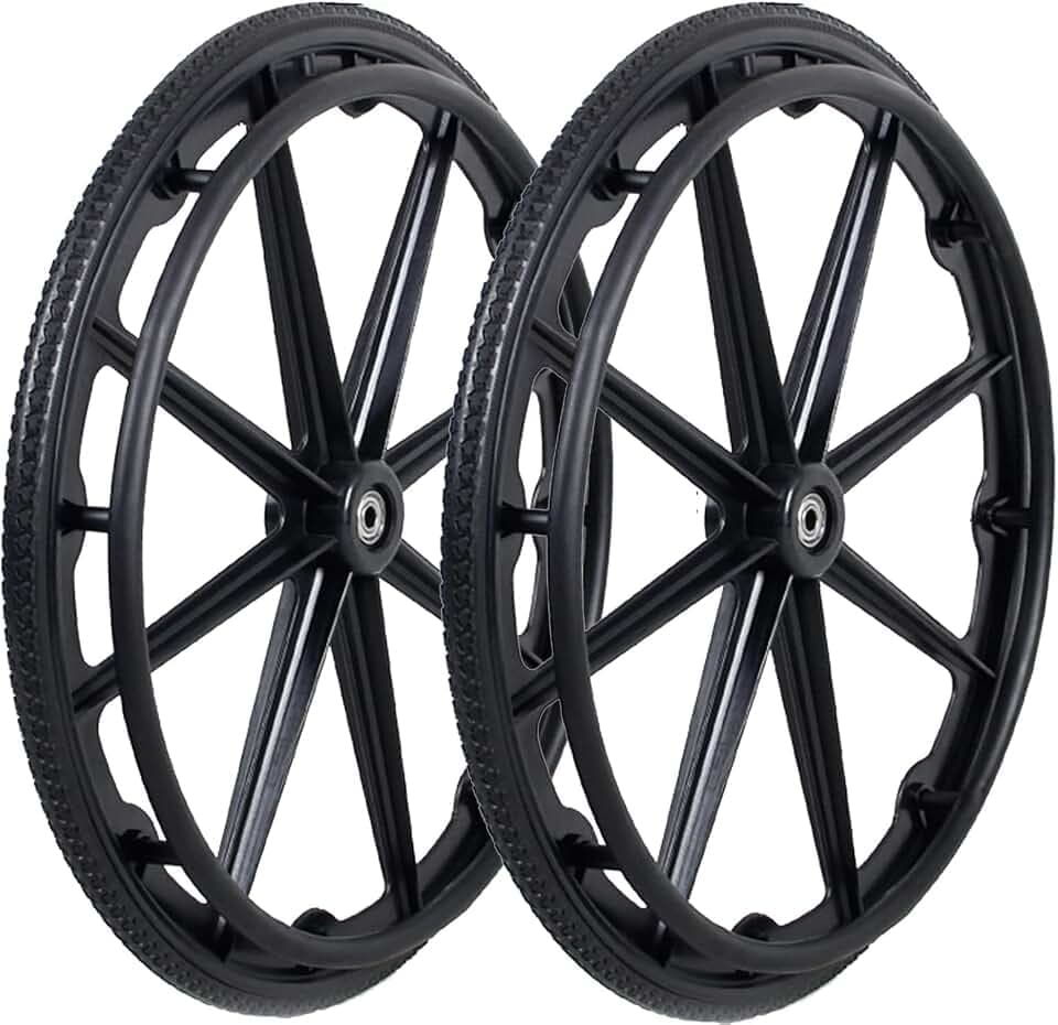 Wheelchair Wheel Replacement Parts 24 Inch, Wheelchair Wheel Replacement with Bearings and Hand Wheel, Non-Pneumatic Solid Wheelchair Rear Wheel (24 * 13/8)