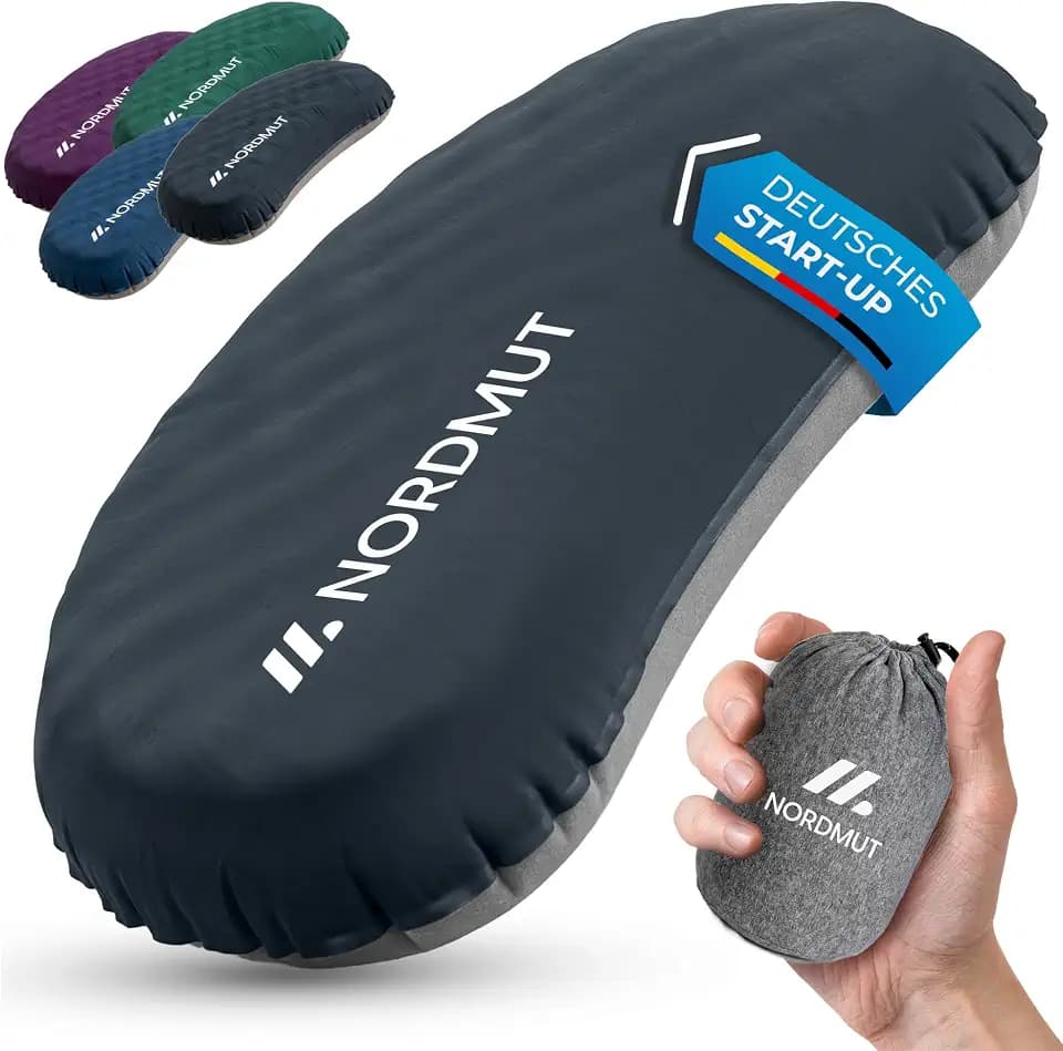 NORDMUT® Campingkissen aufblasbar [SoftSleep+] Komfortables Kissen Ultraleicht mit kleinem Packmaß – Reisekissen aufblasbar inkl. waschbarem Kissenbezug (Schwarz)