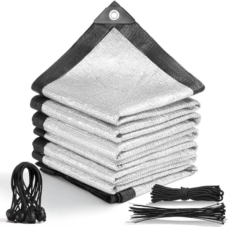 99% 10x12 FT Aluminet Shade Cloth with Grommets FT Aluminum Reflective Tarp Sun Heat Reflective Blocking Sun for Cars Garden Patio Kennel Outdoor Cover