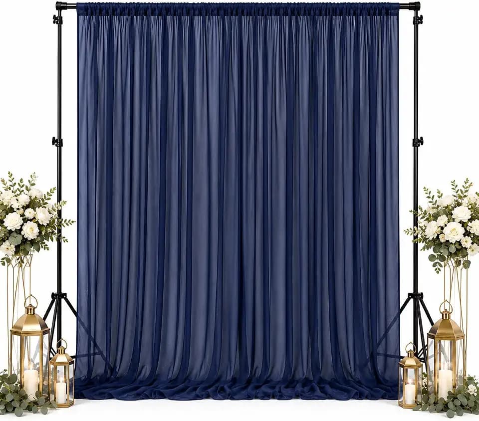 AK TRADING CO. 120" Wide (10Ft Wide) IFR Sheer Voile Drape Panels for Backdrop, Wedding Events, Ceiling Drapes, Event Masking, & Decor - Select from 6ft to 50ft Length. (10 feet x 8 feet, Navy Blue)