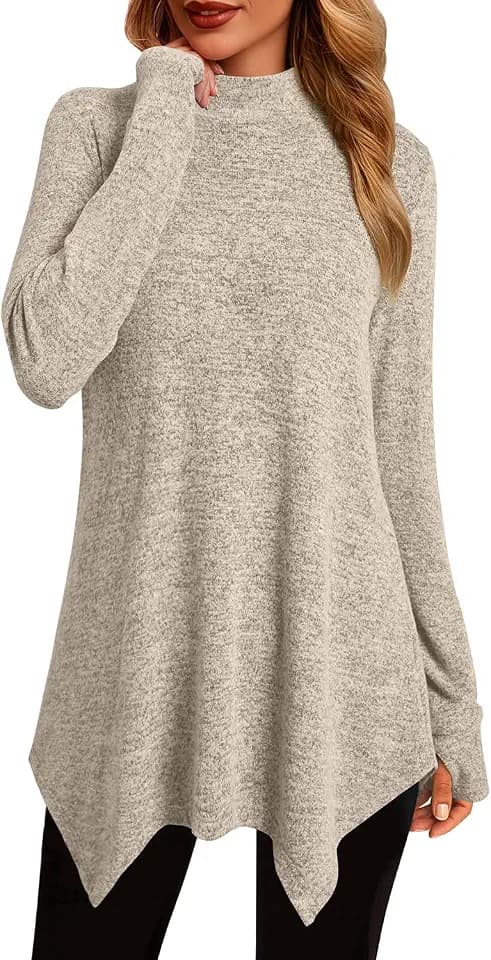 JUSTFASHIONNOW Womens Mock Turtleneck Tops Long Sleeve Thumb Hole Tunics