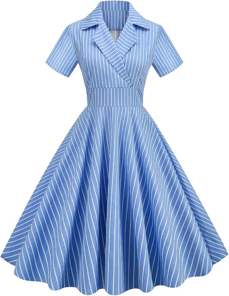 50s Dresses for Women Vintage 1950s Notch Lapel Cocktail Dress Retro 60s Rockabilly Audrey Hepburn Tea Party Dress