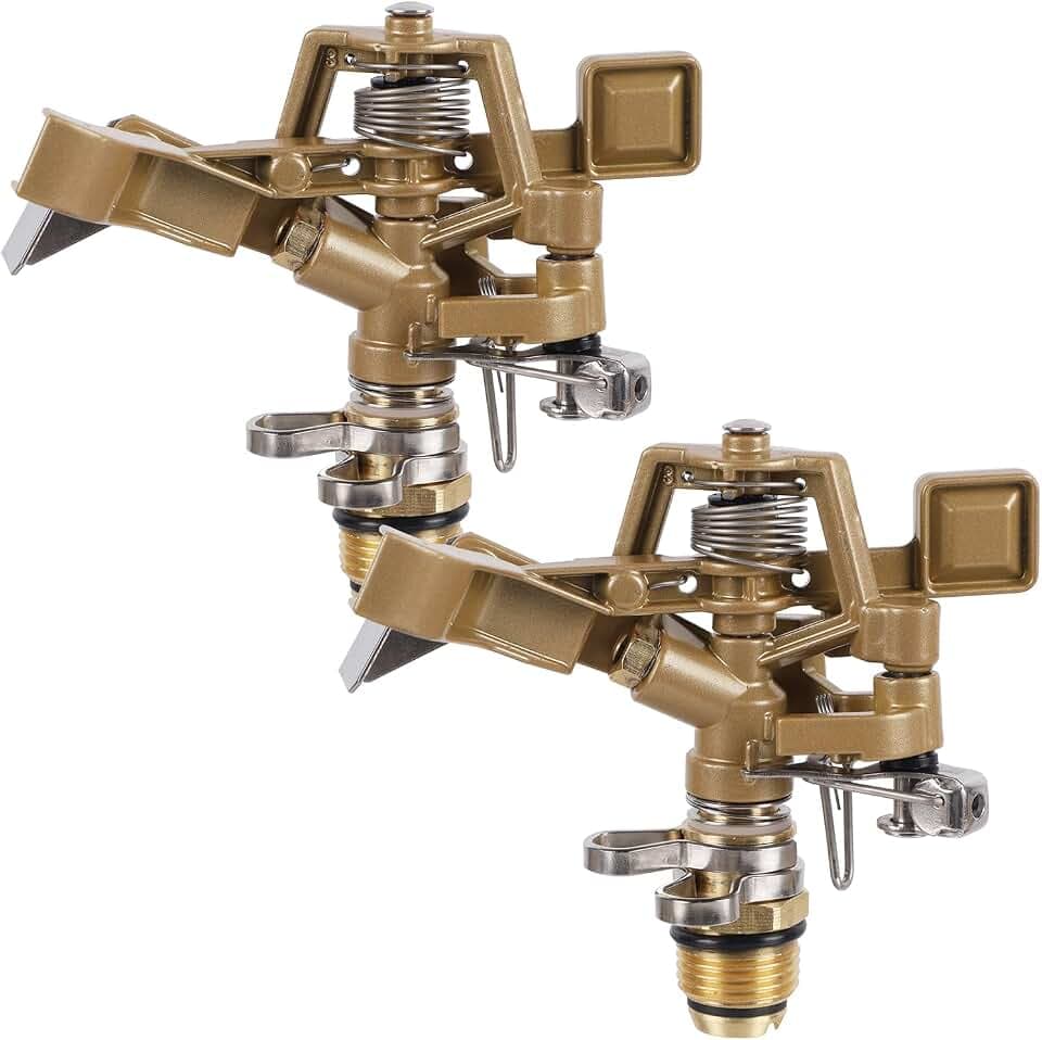 Biswing 1/2 Inch Impact Sprinkler 2 Pack, Heavy Duty Zinc Alloy Lawn Sprinkler Head with Nozzle, Adjustable 20-360 Degree Large Coverage Pattern, Watering Sprinkler for Grass Patio Garden Irrigation