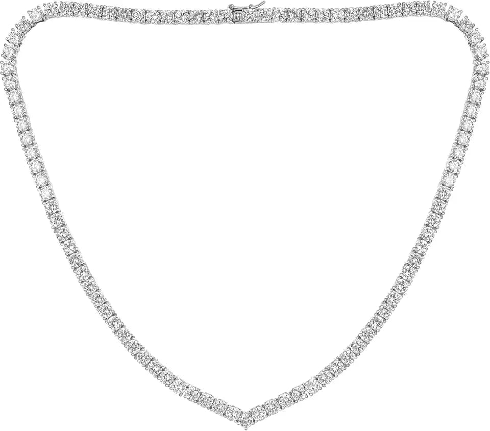 Gemsme Tennis Necklaces for Women, 4 Prong White/Yellow Gold Plated Cubic Zirconia Necklaces for Women