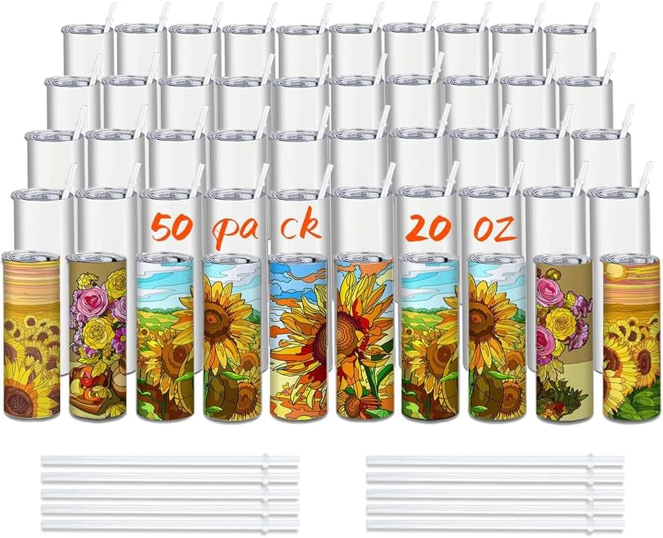 50 Pack 20oz Sublimation Tumbler Blanks (Skinny Straight) in Bulk