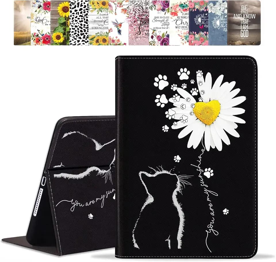Case for Samsung Galaxy Tab S8 2022 & S7 2020 11 inch Tablet (SM-X700/X706/T870/T875/T878), PU Leather Folio Case Smart Cover with Stand & Auto Wake Sleep, Cat and Daisy Flower