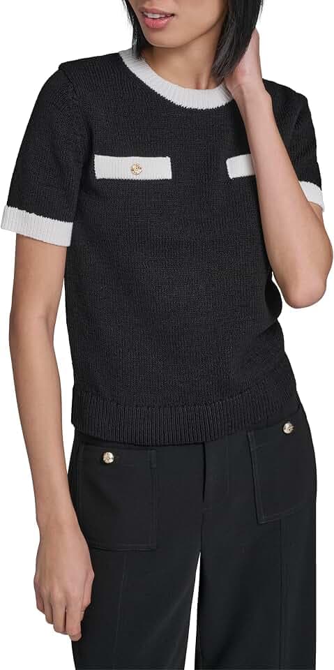 Karl Lagerfeld Women's Short Sleeve Classic Tailored Polished Sweater