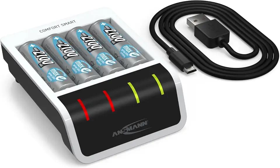 ANSMANN Akku Ladegerät inkl. 4X AA 2100mAh Batterien, USB Eingang