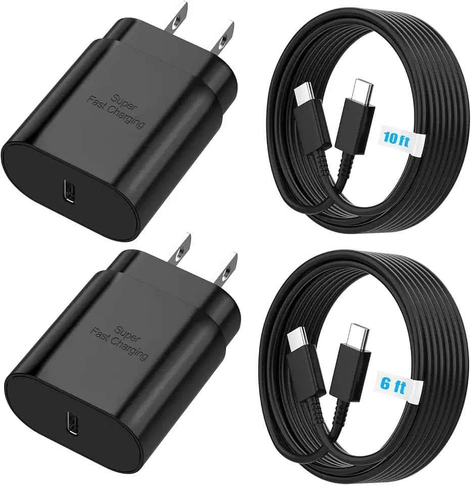 25W Super Fast Charger, USB C Block & Type C Charge Cable Cord (6ft & 10ft)