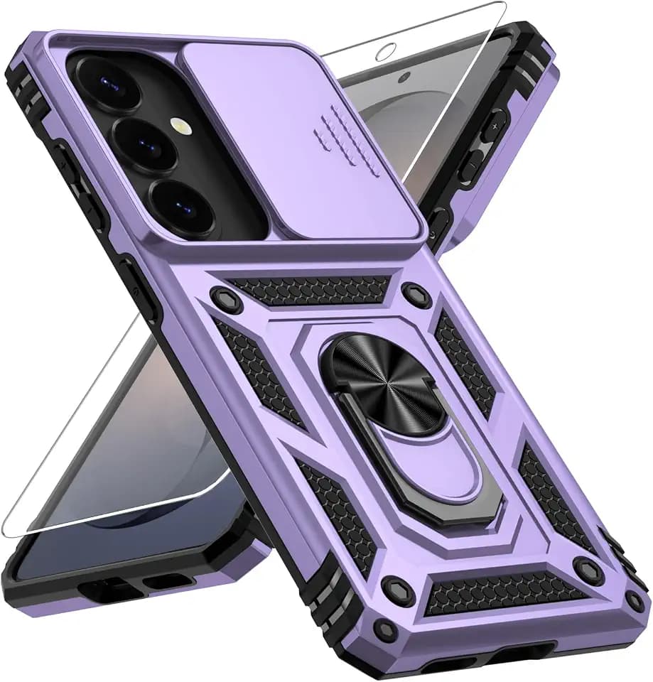 Vinve for Samsung Galaxy S26 Case, Slide Lens Cover, HD Screen Protector, Military Grade Drop Protection, Magnetic Rotated Ring Holder Kickstand Protective Phone Case (Lavender)