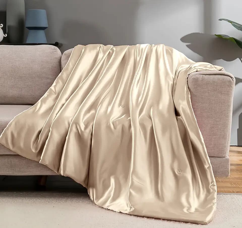 Vonty Taupe Satin Throw Blanket 60x80In, Cooling Silky Wrinkle-Free