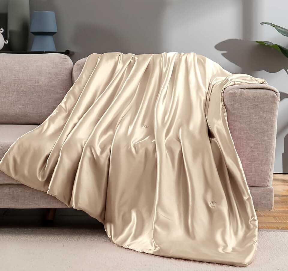 Vonty Taupe Satin Throw Blanket 50x60In, Cooling Silky Wrinkle-Free