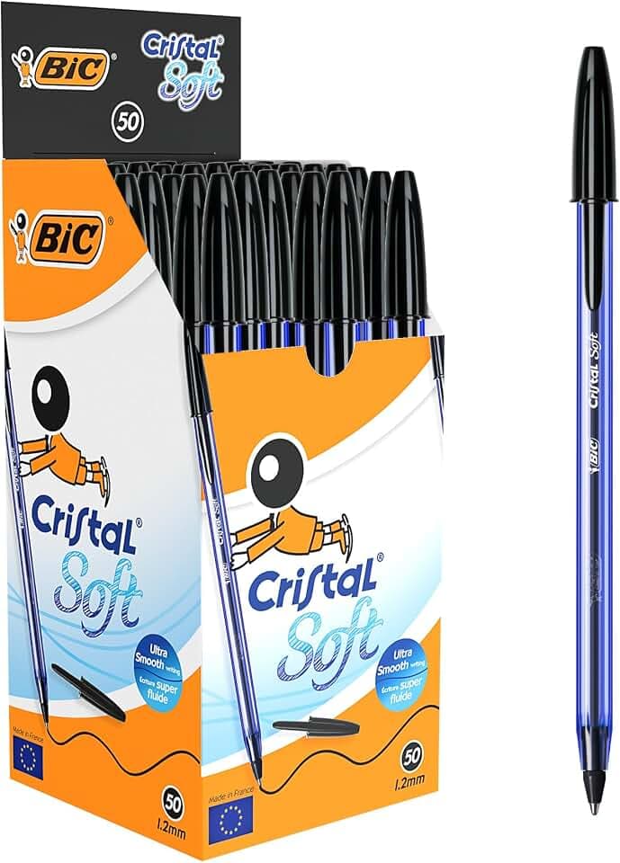 BIC Cristal Soft Kugelschreiber mit mittlerer Spitze - Schwarz, 50er Box
