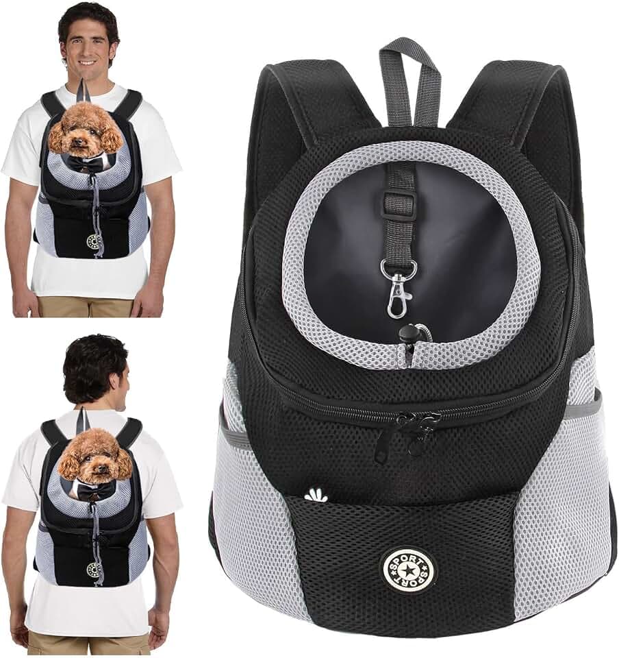 PETCUTE Hundetragerucksack,Verstellbarer Haustier Rucksack für Kleine Hunde und Katzen,Gepolsterter Schultergurt,Wasserdichter Boden,Atmungsaktiv,Haustier-Fronttasche mit Sicherheitshaken,zum Wandern