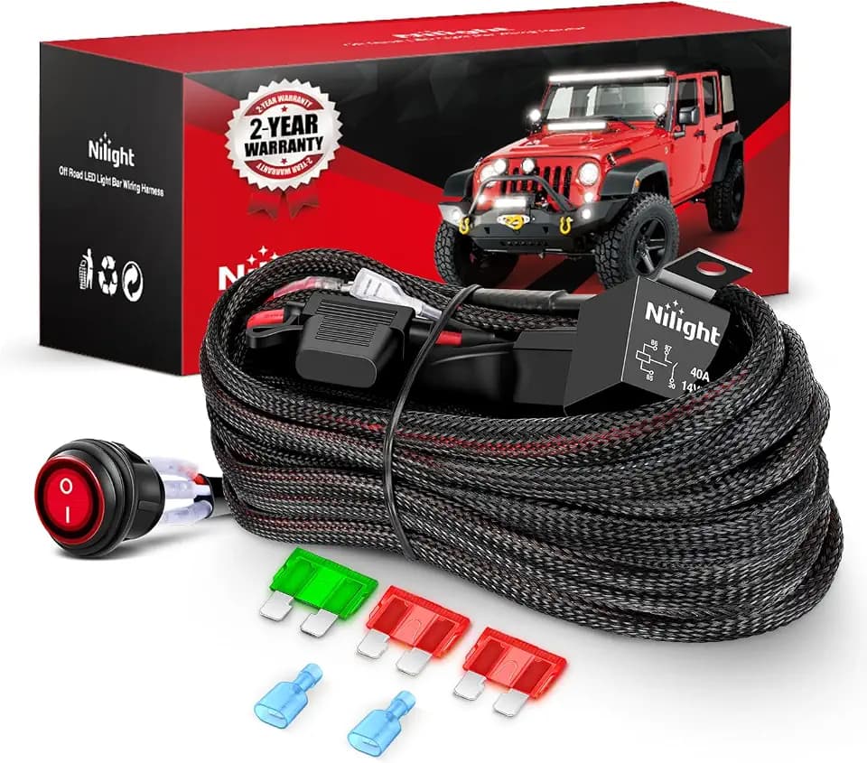 Nilight Off Road LED Light Bar Pod Wiring Harness Kit 12 V On/Off Switch