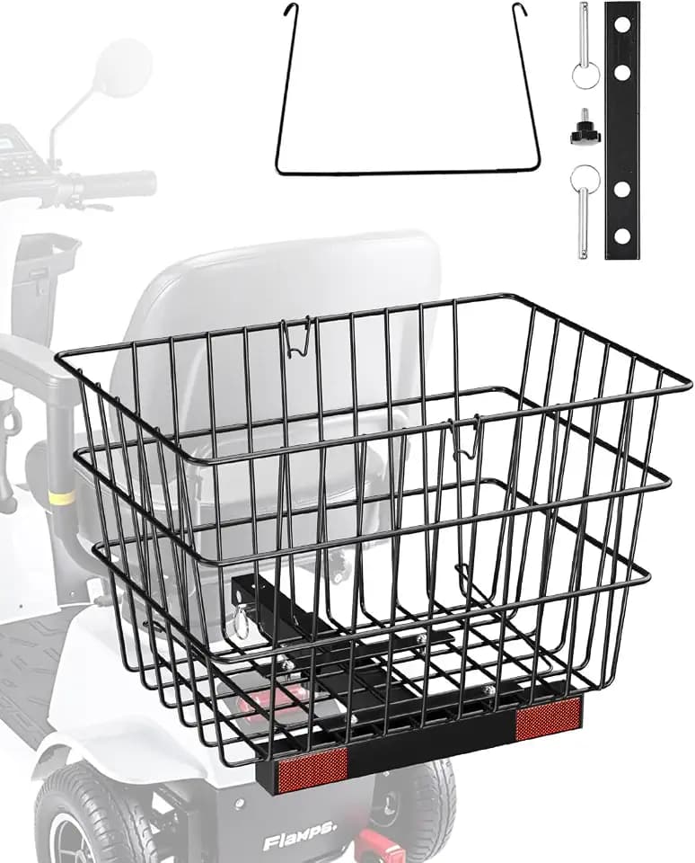 VEVOR Scooter Rear Basket, Heavy Duty Metal Wire Basket with Handle, Spacious Cargo Basket, Works with 1-inch Receiver, Compatible with Most Golden, Drive & Pride Mobility Scooter