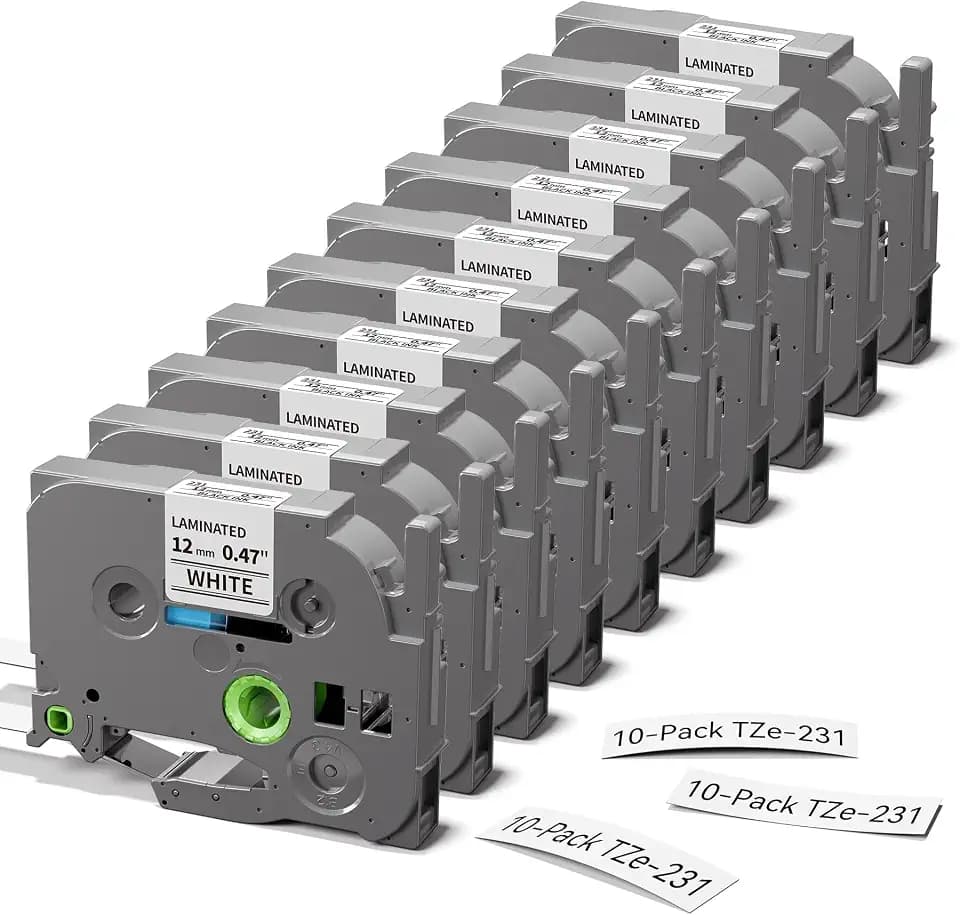 10-PK TZe231 Replace for Brother Label Maker Tape 12mm 0.47 White Laminated