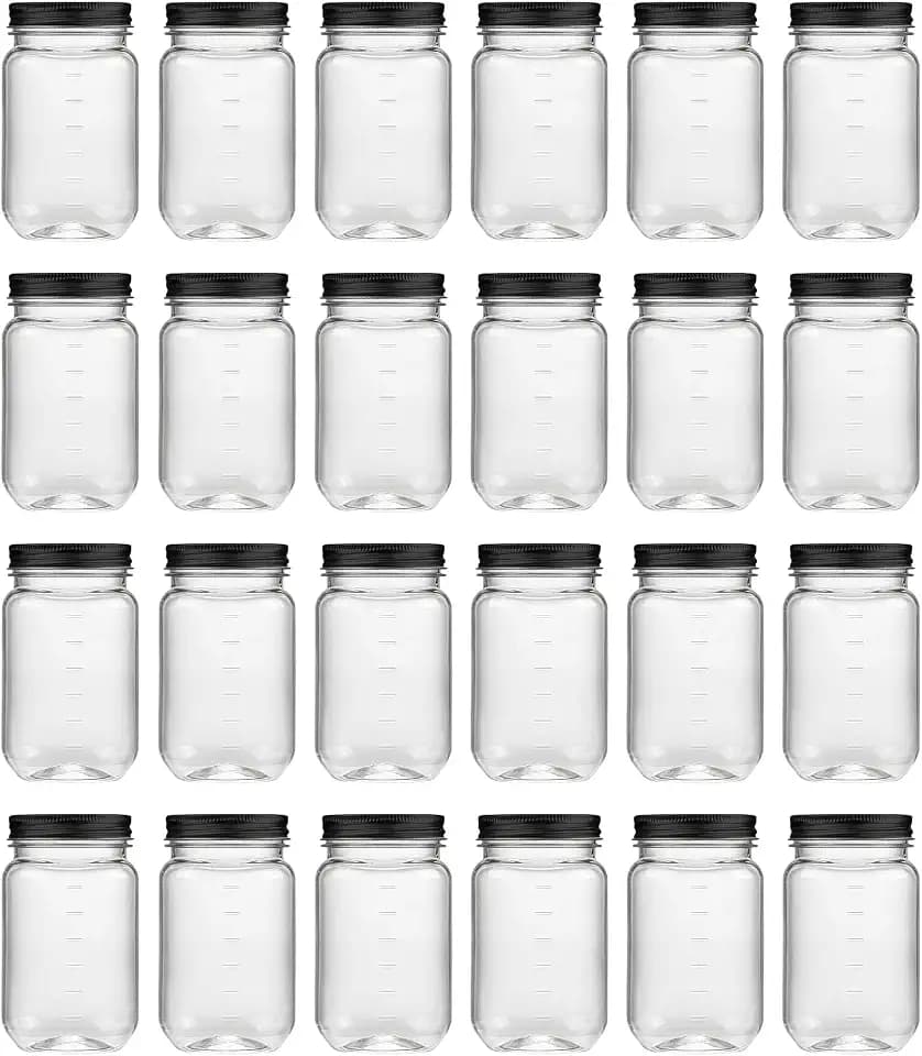 novelinks 16 oz Plastic Mason Jars and Clear Plastic Containers with Lids