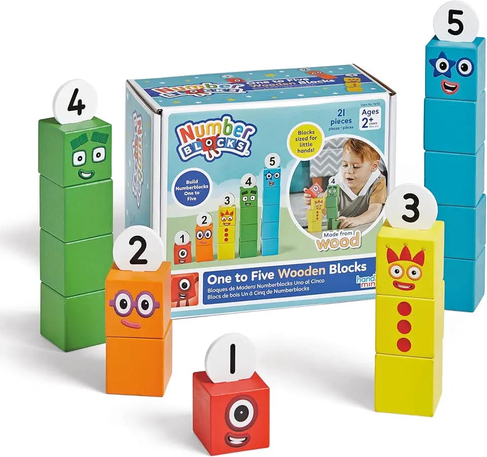 Learning Resources Numberblocks Holzblöcke, 15 Mehrfarbige Blöcke, Baue die Charaktere von Eins bis Fünf, Zahlen und Zählen Lernen, Aufbewahrungstasche, Lernspielzeug, 3 4 5+ Jahre