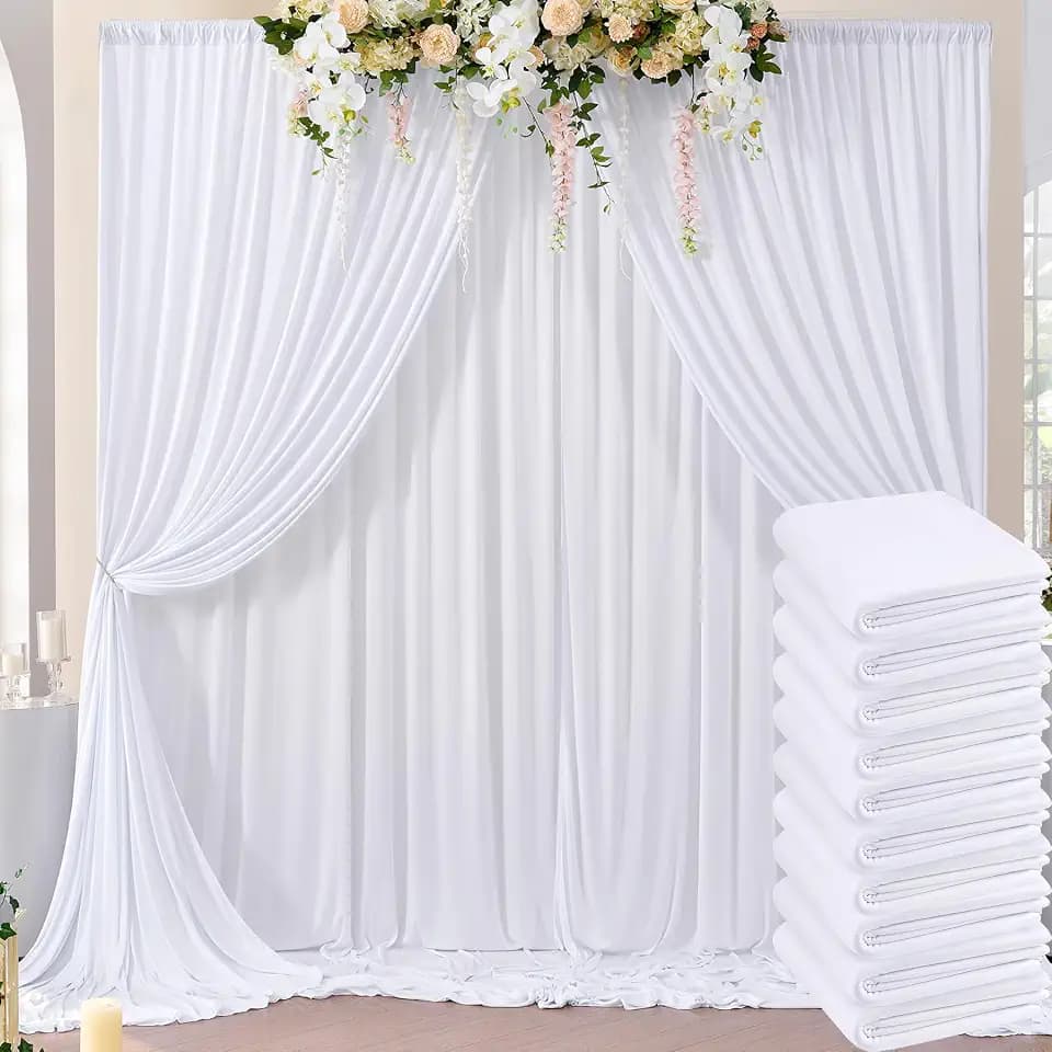 50ft×10ft Wrinkle Free White Backdrop Curtain for Parties, 10 Panels 5×10ft Polyester Photo Backdrop Drapes Wedding Back Drop Cloth for Birthday Baby Shower Photography Background Curtains