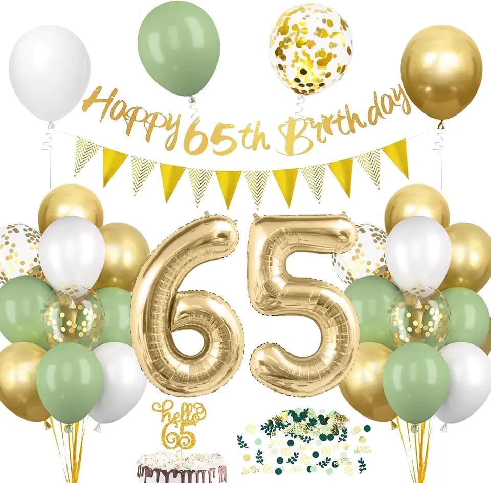 65. Geburtstagsdeko Salbeigrüne, Deko 65 Geburtstags Frau Mann, 65er Geburtstag Luftballon mit Girlande, Geburtstags Tortendeko Grün Gold, 65 Jahre Frau Geburtstag Avocado Grüne Party Ballon