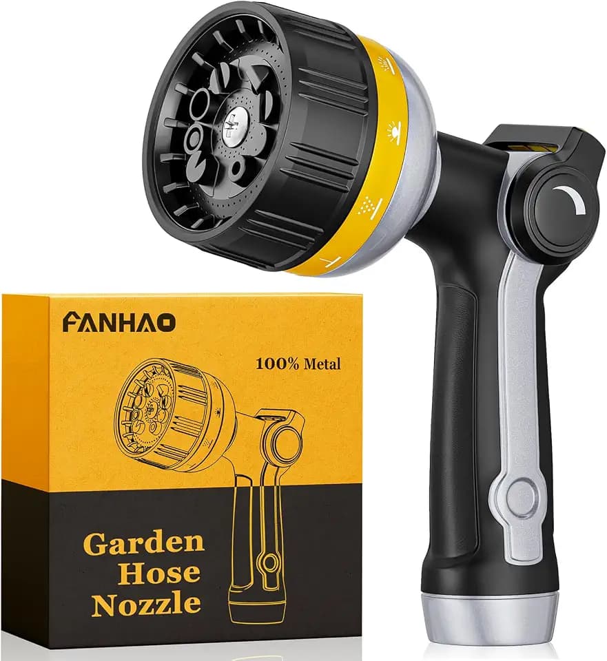 FANHAO Metal Thumb Control Garden Hose Nozzle Heavy Duty, 10 Spray Patterns