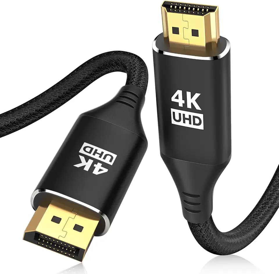 DisplayPort to HDMI 4K Cable 20FT, [Aluminum Shell, Nylon Braided] High Speed (1440P 60Hz, 1080P 120Hz) Uni-Directional DP to HDMI Cord Compatible for Dell, HP, Insignia, Samsung