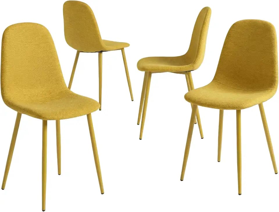 MEUBLE Cosy Esszimmerstühle 4er Set Küchenstuhl Polsterstuhl Wohnzimmerstuhl Skandinavisch mit Rückenlehne, Sitzfläche aus Stoff, Metallbeine, Gelb