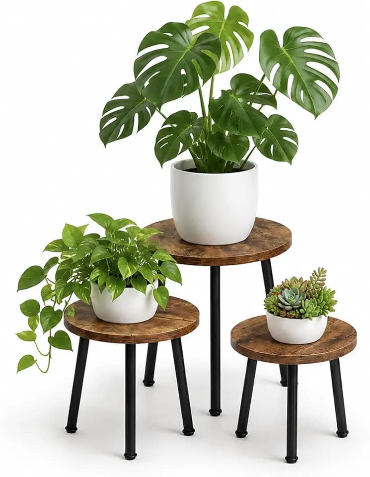 GENTINGBRO Plant Stand Indoor 3 Pack Wood Plant Table Set Mid Century