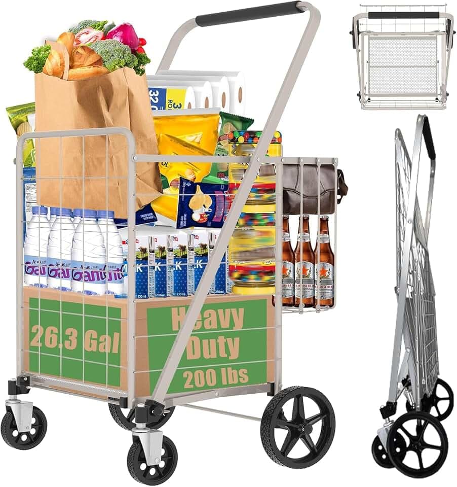 Shopping Cart for Groceries, 320lbs Jumbo Grocery Carts with Waterproof Bag
