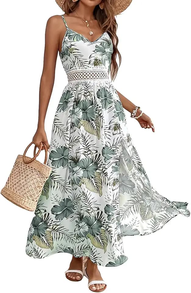Women's Hawaiian Maxi Dresses Summer Sun Floral Sleeveless Vacation