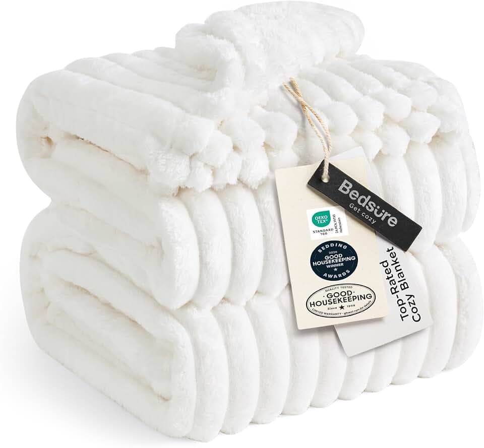 Bedsure Soft Cozy Queen Size Fleece Blanket for Bed Off White 90"x90"