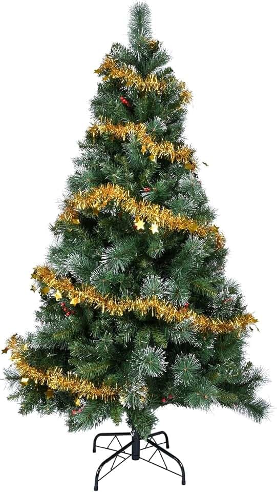 YEAUPE PRO Weihnachtsbaum künstlich, Tannenbaum künstlich mit Metallständer, Christbaum, PVC Tannenbaum mit 800 grünen Spitzen, Schneeweiß mit Roten Beeren (180CM)