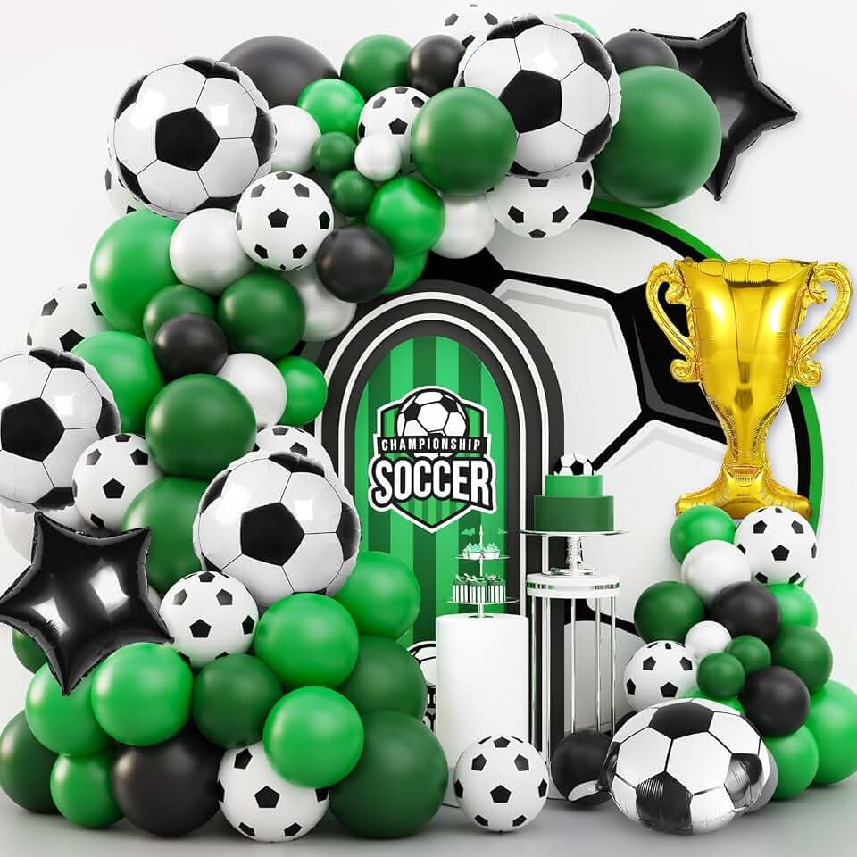 2026 Soccer Party Decorations, 113Pcs 12 10 5 inch World Soccer Balloons Garland Arch Kit Green White Black Balloons for Soccer Cup Sports Theme Birthday Party Decorations