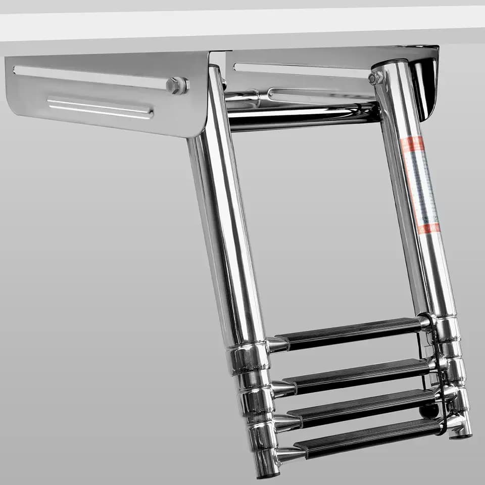 Pontoon Boat Ladder 4 Step Folding, Stainless Steel Telescoping Boat Ladder
